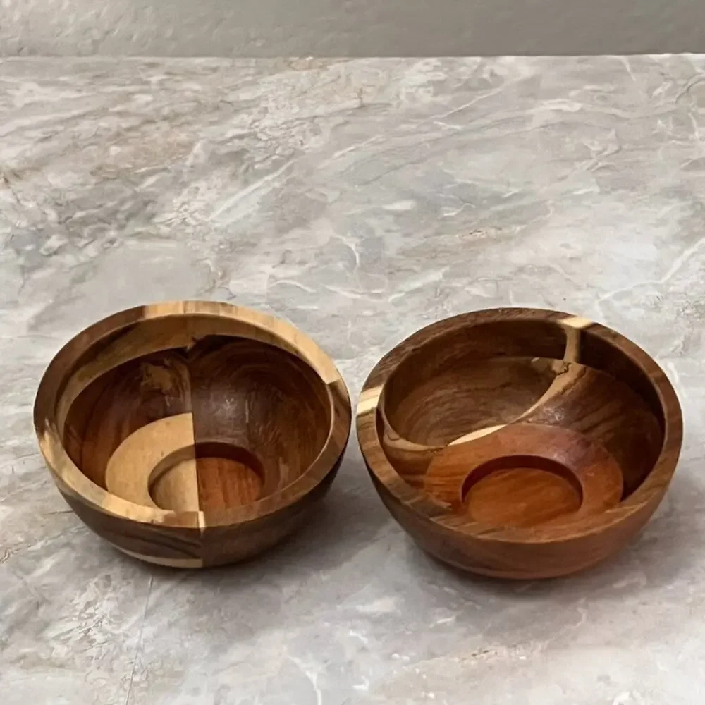 Wooden Tealight Candle Holders Set of 2 4.5 in Acai Wood Modern Minimalist MCM